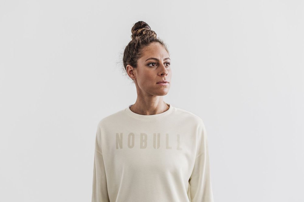 NOBULL Crew Sweatshirts Bayan - Beyaz Ivory - Turkiye (KYD-974032)